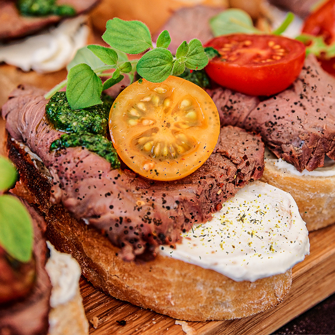 Grilled Steak Bites with Pesto and Goat Cheese