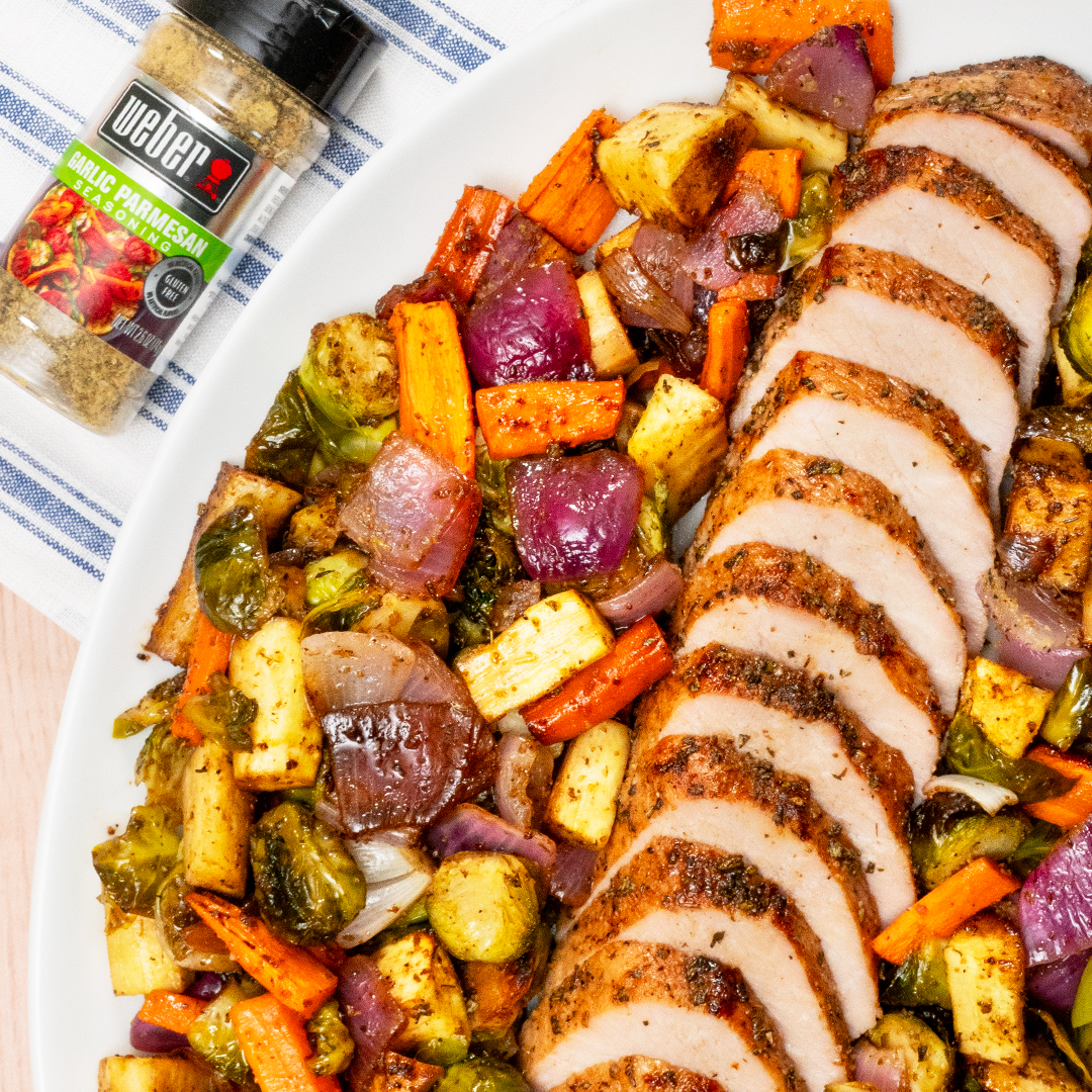 Oven Roasted Garlic Parmesan Pork Tenderloin and Veggies