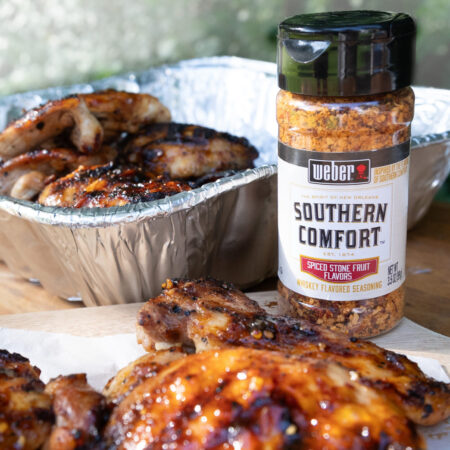 Image of Southern Comfort Whiskey Flavored Seasoning by Weber® Peach Glazed BBQ Chicken Recipe