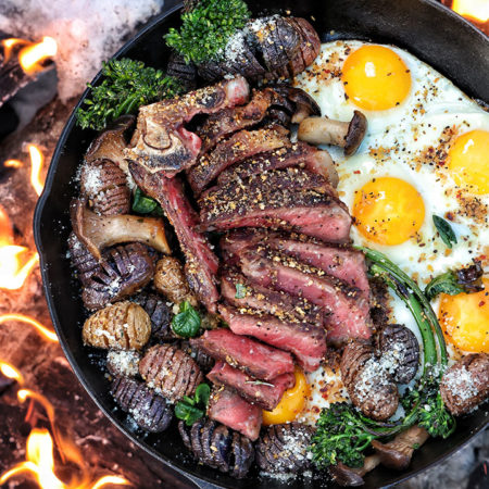 Image of Chicago-Style Campfire Steak and Eggs Recipe